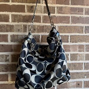 Vintage Y2K Coach black and tan monogram canvas shoulder bag